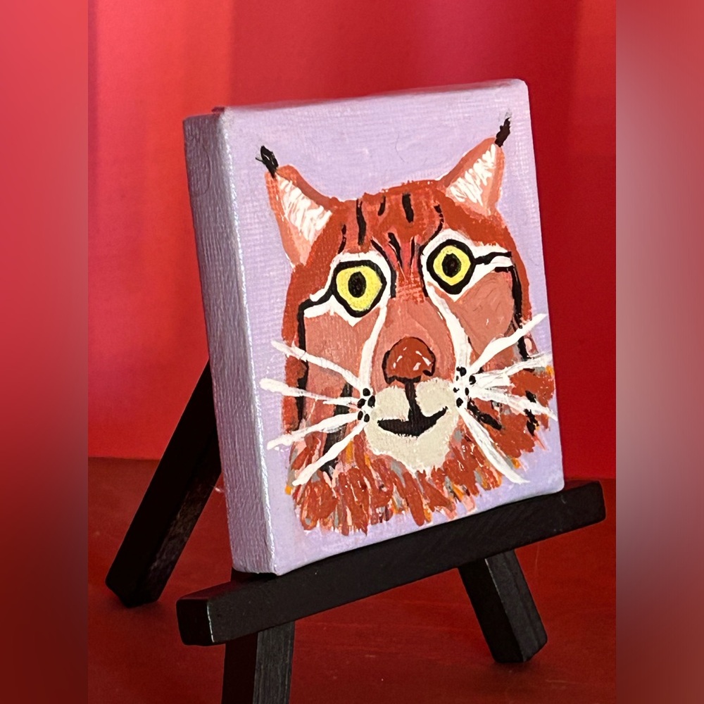 Hand-Painted Original Lynx (big cat) Acrylic Painting W/ Easel